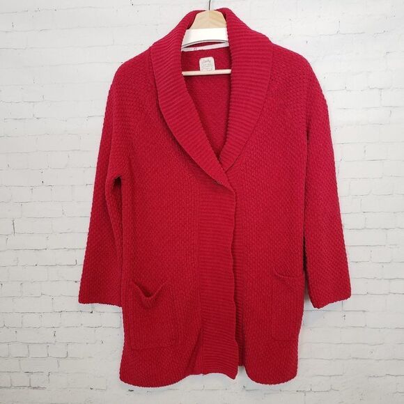 Lucky Brand Sweaters - Lucky Brand Chenille Knit Red Sweater Size S / M Cardigan Cozy Open Front Y2K